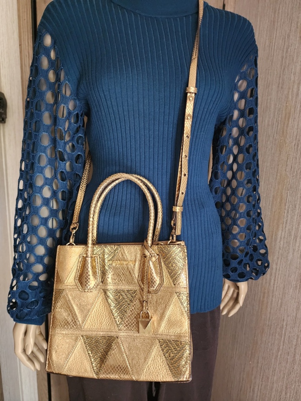 Michael Kors Gold and Brown Geometric Satchel * AUTHENTIC *